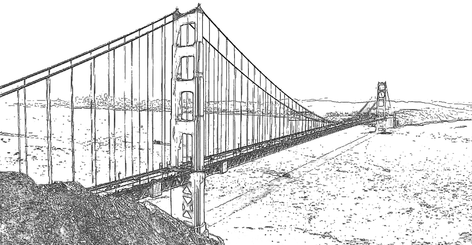 橋と海の線画効果