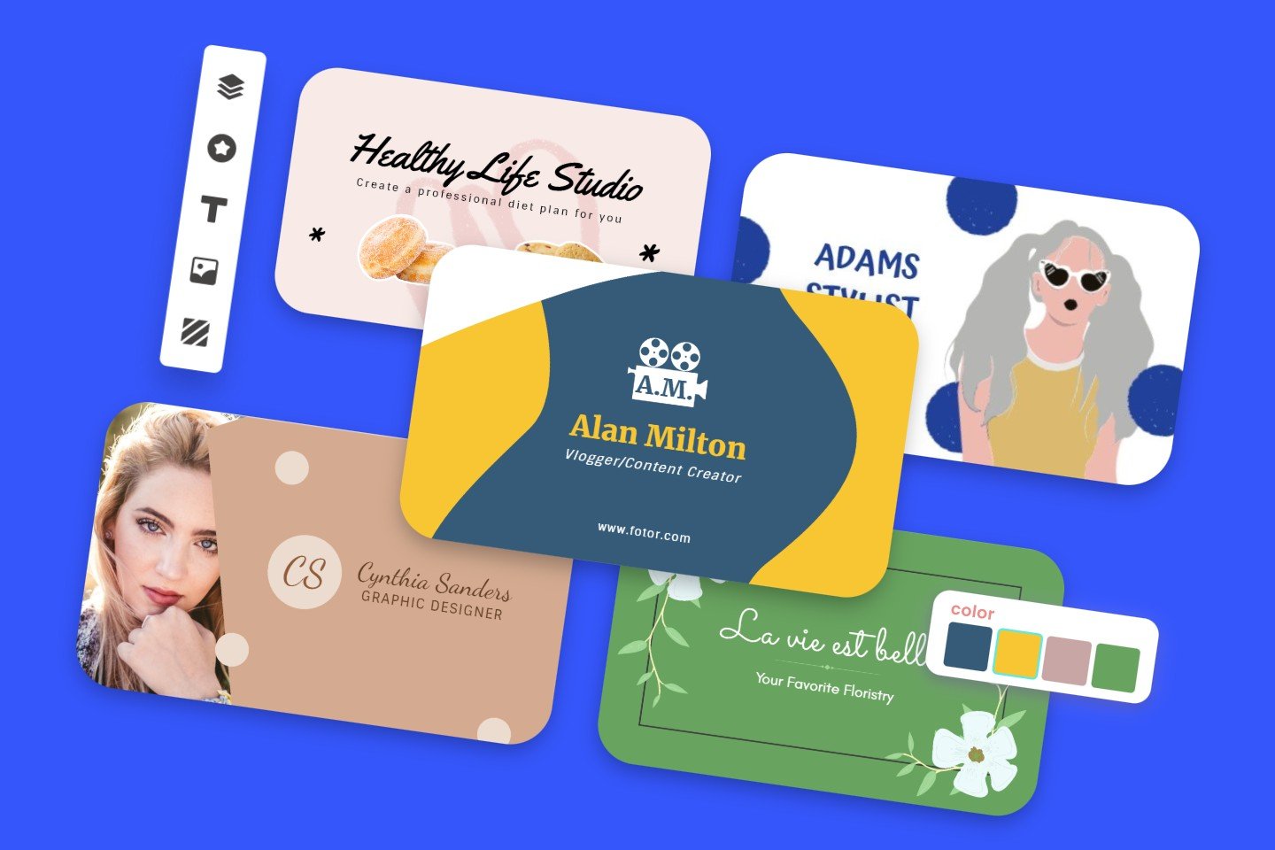 フォトラの4つの編集可能な名刺テンプレートを備えた名刺機能ページのバナー