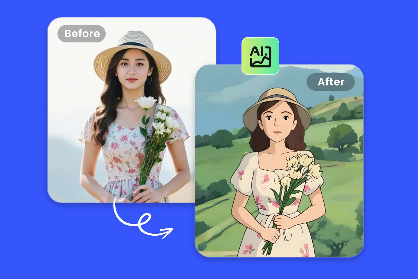 Fotorのジブリ風AIフィルターで、画像をジブリ風イラストに無料でオンライン変換