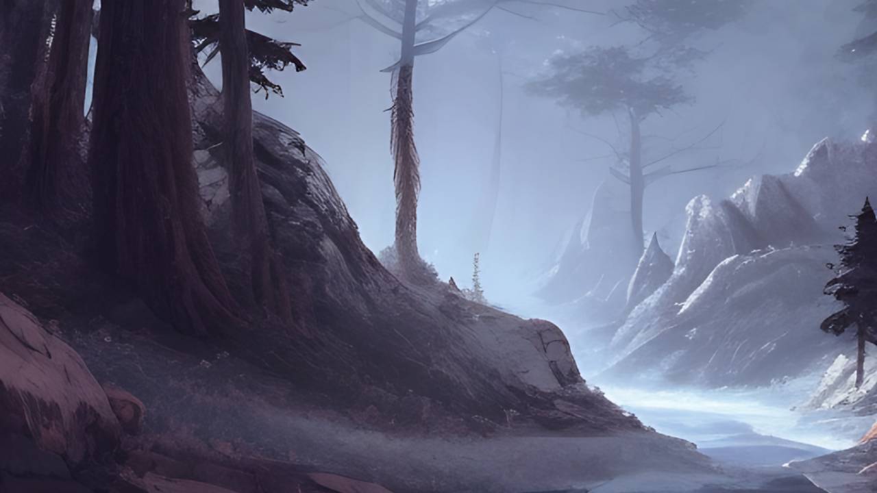 dark snow night valley scene