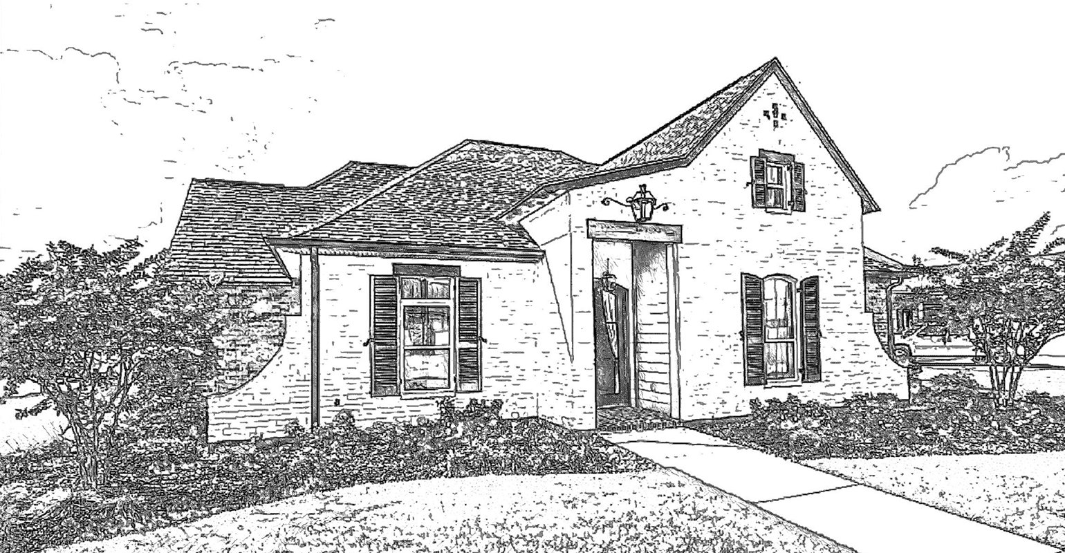 家と草の線画効果