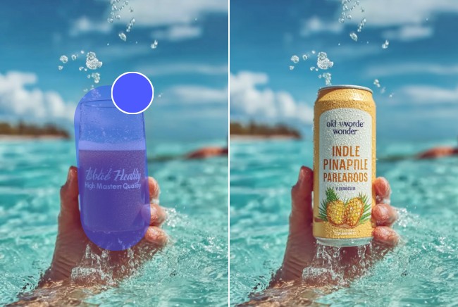 Use Fotor AI to replace a cup of drink into a can drink