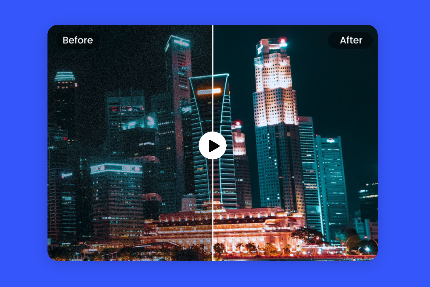 Vorher- und Nachher-Effekt der Reduzierung von Nachtszenenvideo-Rauschen mit Fotor