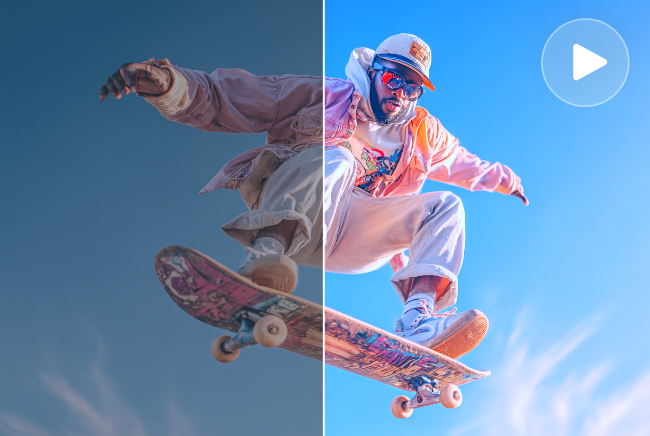 Enhance video of a boy riding a skateboard with Fotor AI