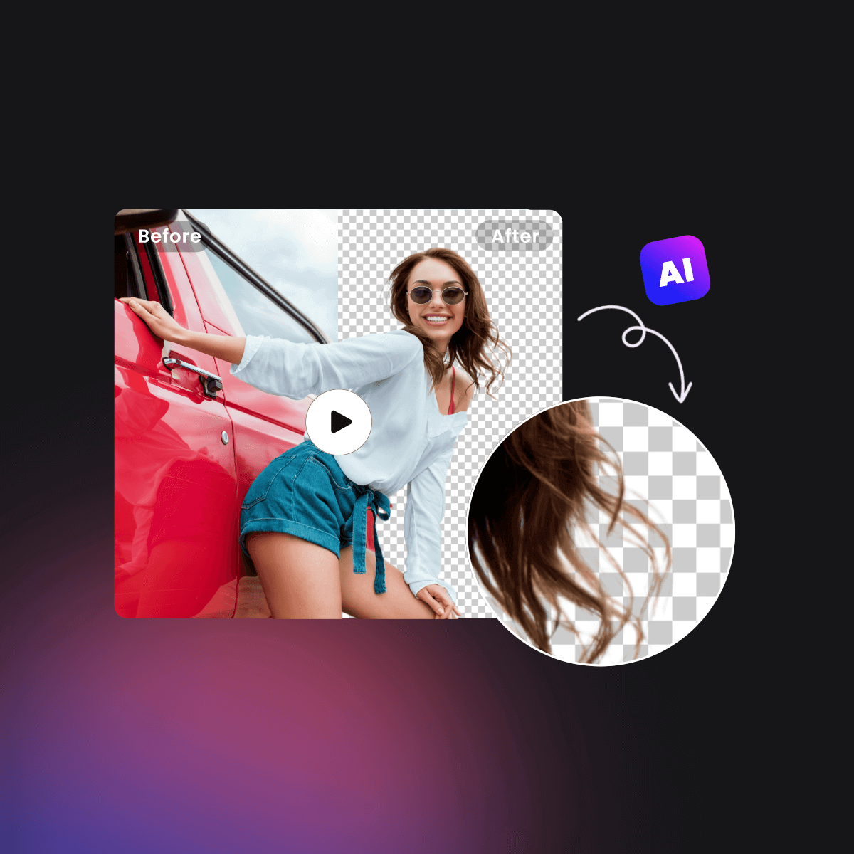 remove background of a female leaning on a red car video without losing quality